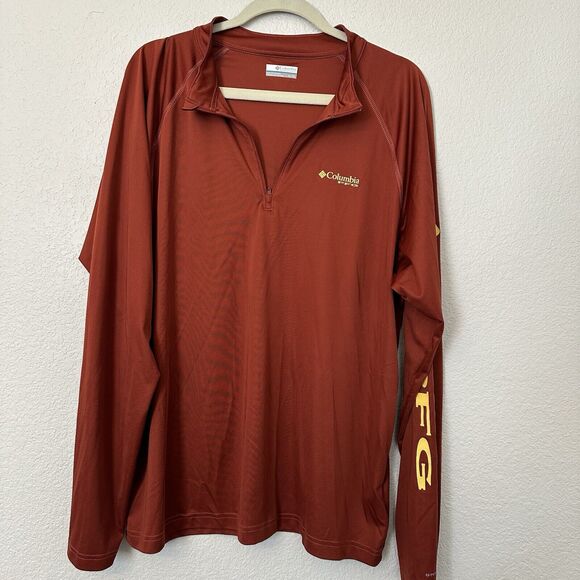 Columbia 1/2 Zip Long Sleeve Mens Tee XL, Burnt Red EUC - Picture 1 of 7
